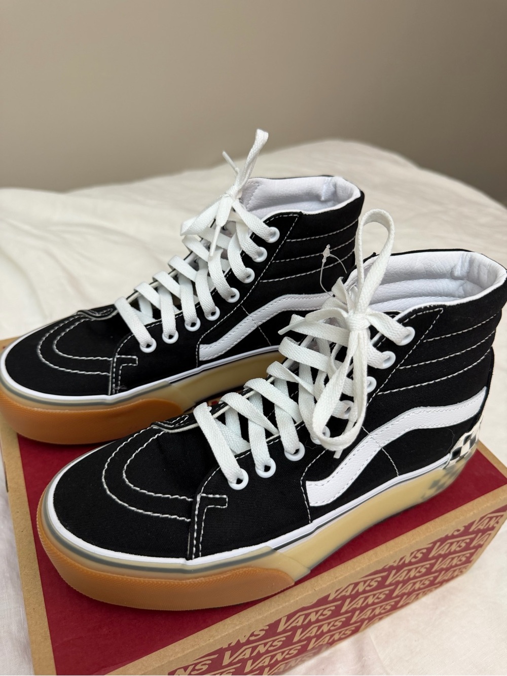 Vans Black & White High-Top Checkerboard Accent Platform Sneakers - Picture 4 of 9